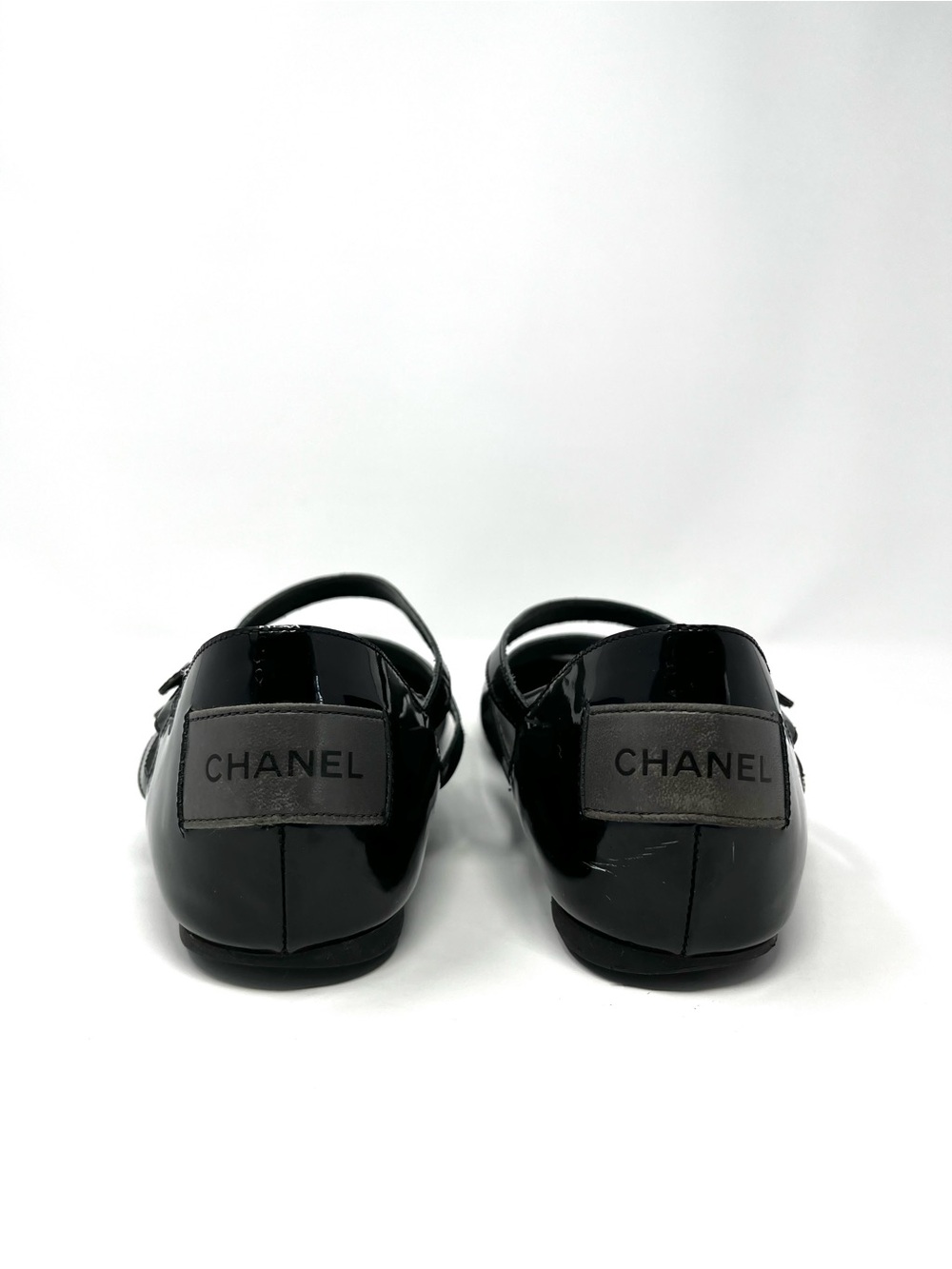 Chanel Mary Jane Janes Ballet Flats Black Gray Cap Toe Two Tone CC Logo 40 10 - Picture 5 of 12